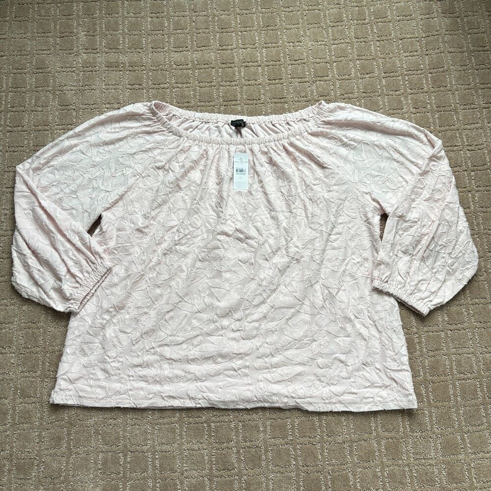 Ann Taylor Textured Floral Top Women's XL Pale Pink Off Shldr Balloon Sleeve NWT